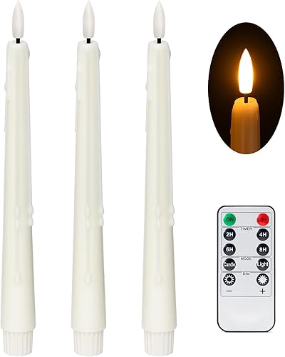 Velas LED sin llama de cera real marfil con control remoto y temporizador, velas sin llama de 9.65 pulgadas, velas de cera de goteo que funcionan