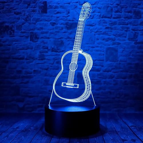 Guitarra 3D ilusión óptica LED decoración dormitorio lámpara de mesa con control remoto 7 colores acrílico visual noche luz cumpleaños Navidad