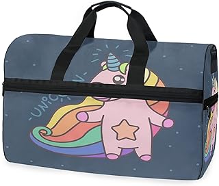 Simpatico Unicorno Arcobaleno Borsa da Palestra Sportiva da Nuoto con Scomparto per Scarpe Borsone A Tracolla Borsa da Viaggio per Donna da Viaggio