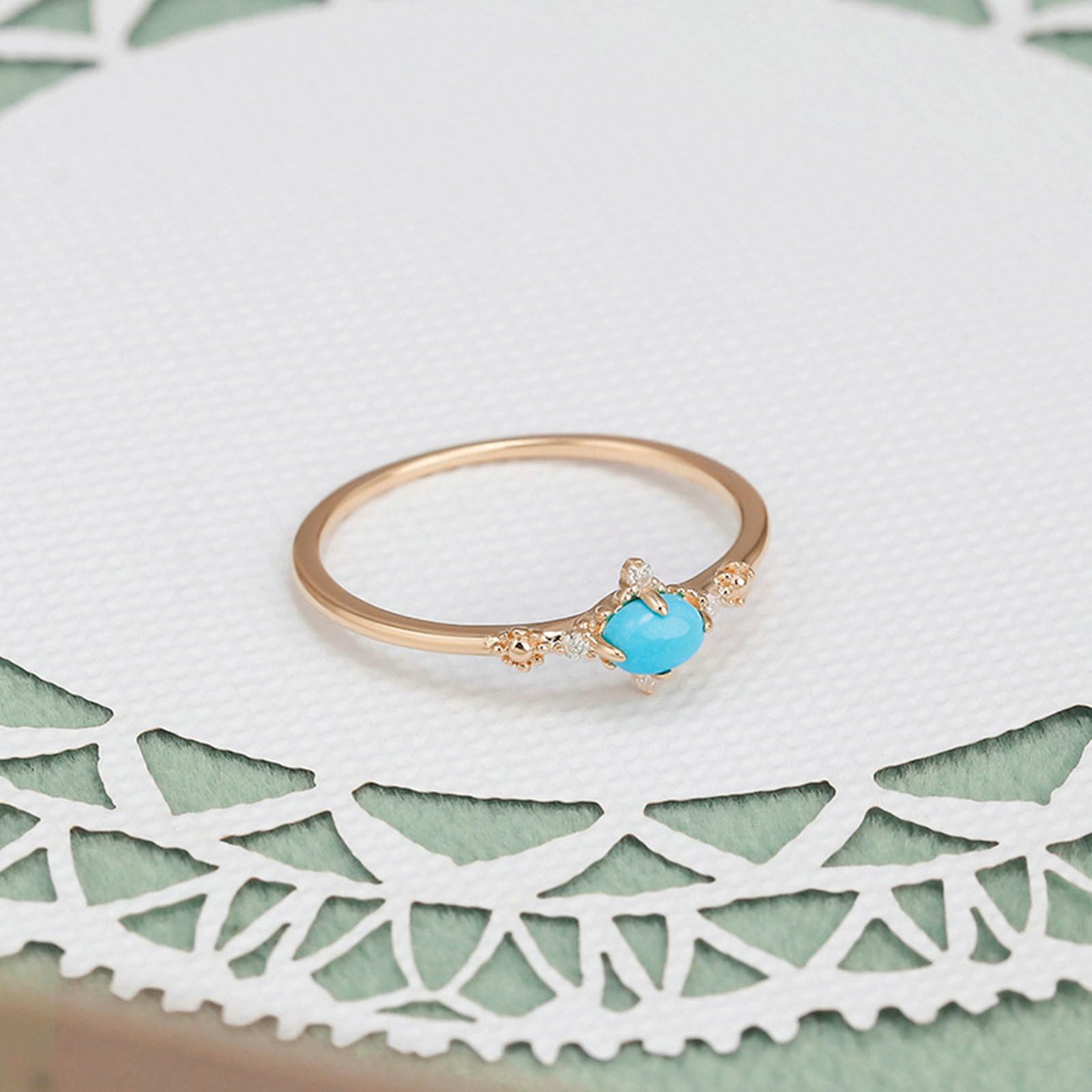 Anello Promessa Donna, Anello Promise Sottile per Donne con Turchese e Moissanite in Oro giallo