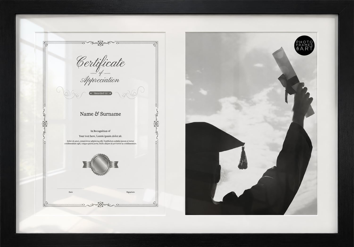 PhotoFrames And Art Oxford Black 20x14" For x2 A4 Pictures,Glass Window-Multi Modern Premium Collage Photo Frame With Soft Cream Mount Portrait & Landscape — image 1