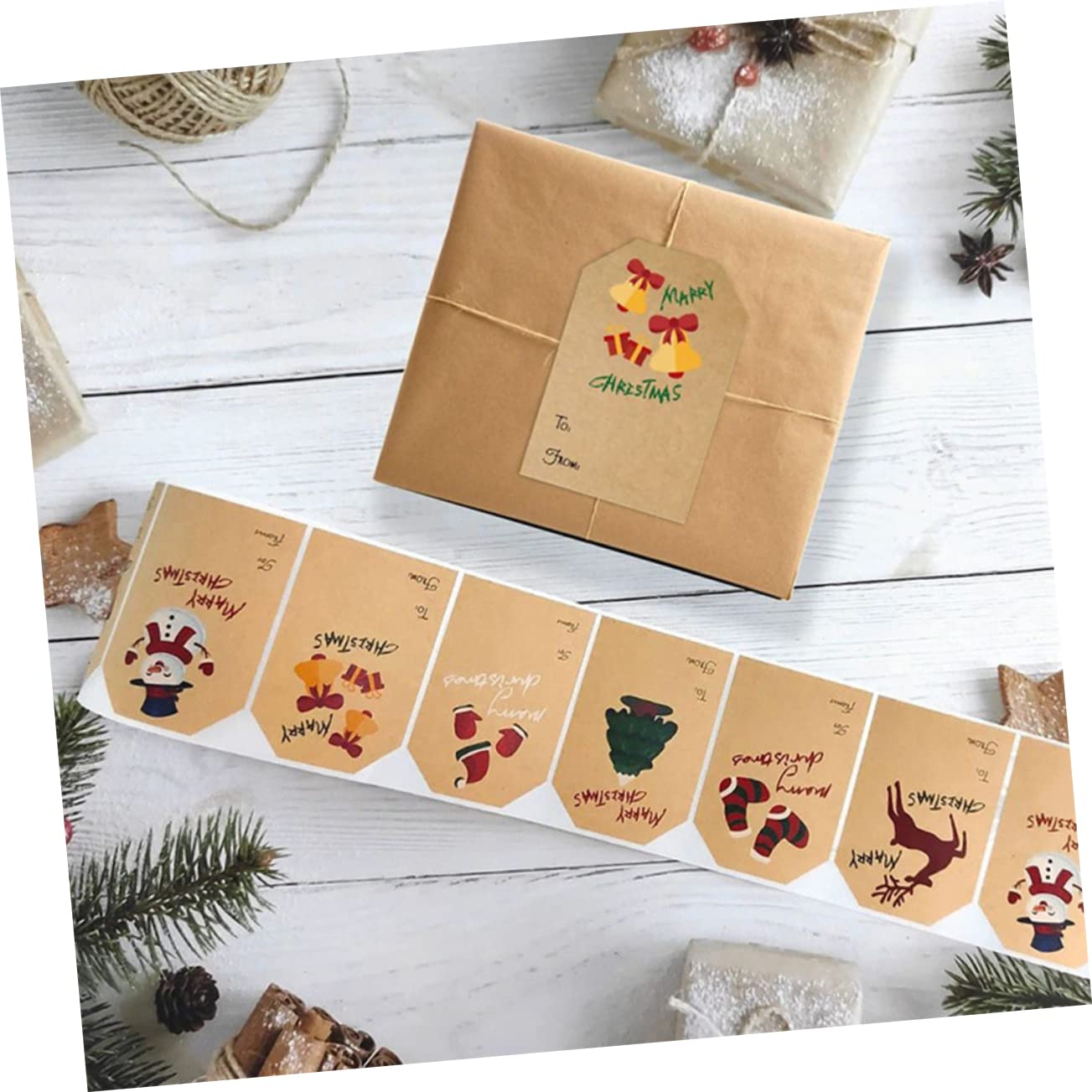 5 Rouleaux Autocollants de Noël etiquettes autocollantes étiquettes autocollantes porte-noms personnalisés autocollant d'emballage adhésif étiquettes de noël papier kraft