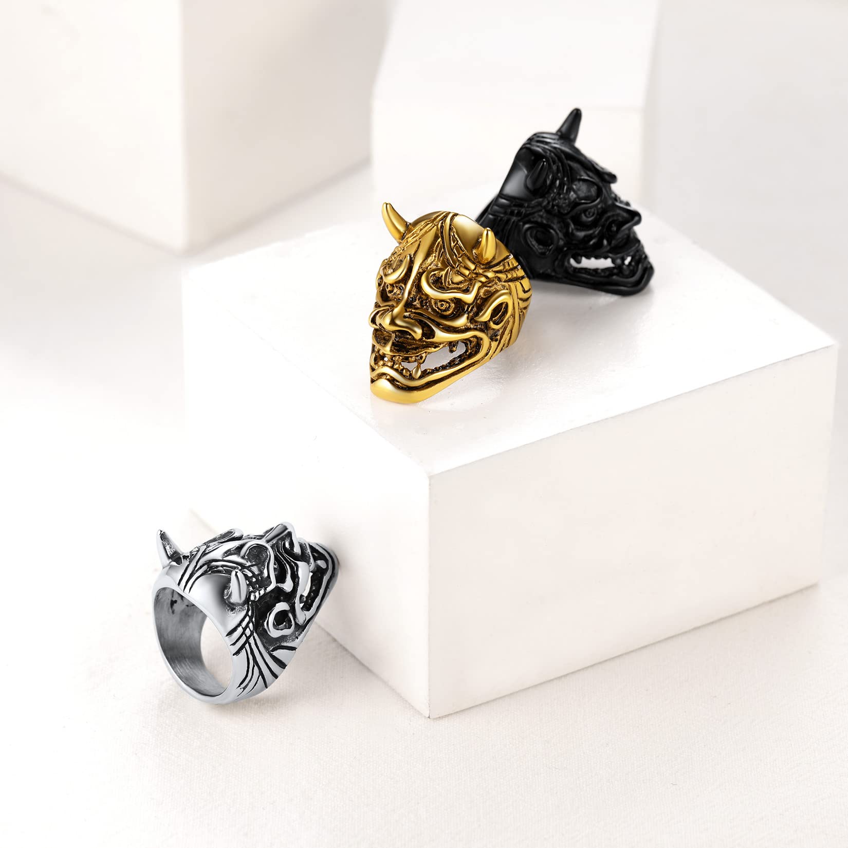 U7 Anillos Plateados de Diablos Acero Inoxidable 316L Talla 9 Joyería Gótica Punk para Halloween Anillos Cúbicos Cabezas Cráneos Esqueléticos Regalo Aniversario