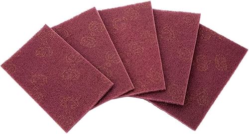 Professional Industrial Abrasive Sponge Scourer Pads, 5pcs Abrasive Hand Scouring Pad for Cleaning Dishes, Cars, and Appliances, with Fine Red and Coarse Green, Polishing (Red)