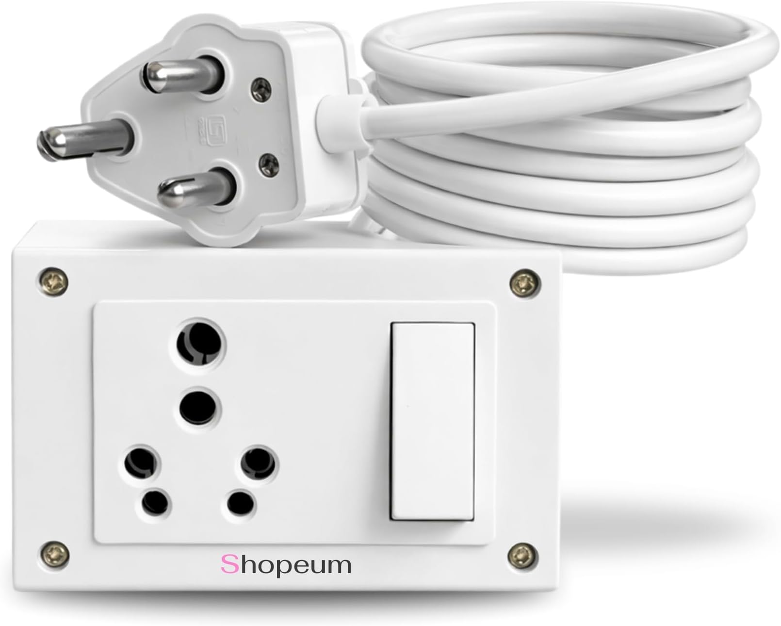 Electric 16A Single Socket Extension Board (2 Meter) – Heavy Duty Power Strip with Switch & Individual Indicator Light, 16 Amp Surge Protection Cord for AC, Fridge, Computer – White (10 Meter)