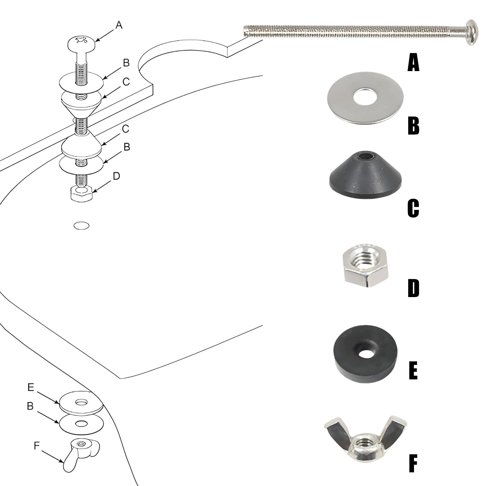 Close Coupled Toilet Cistern Kit 1 Pair Toilet Cistern Seal,Toilet Repair Replacement Kit,Stainless Steel,M6 Bolts Through 2-Inch,3-Inch Sealing Rings,Suitable for Repairing Toilet Tanks - Image 2