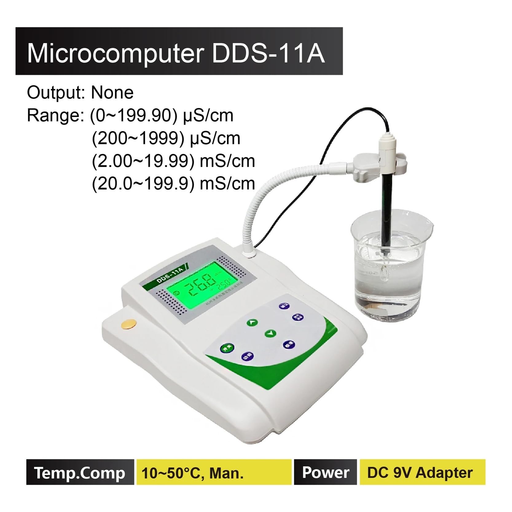 DDS-11A Labor-Leitfähigkeitsmessgerät, Mehrbereichstest for reines/Abfall-/Trinkwasser, manuelle Temperaturkompensationselektrode für die Pflanzenweinindustrie(DDS-11AMicrocomputer)