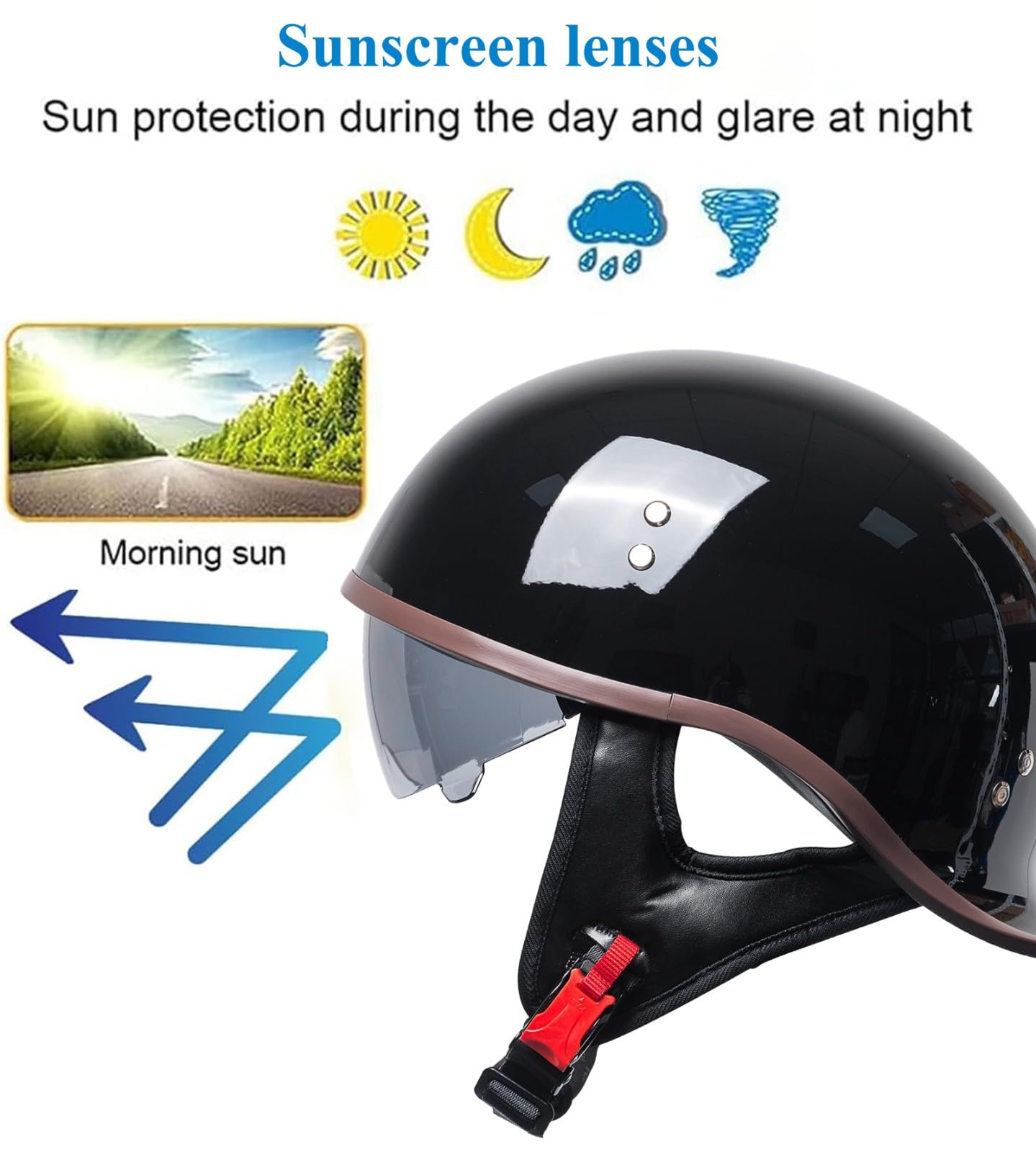 Kask motocyklowy typu jet, do cruiser, choppera, skutera, motoroweru, homologacji ECE/DOT, otwarty kask motocyklowy z wysuwaną wizjerem przeciwsłonecznym, uniwersalny, na wszystkie pory roku