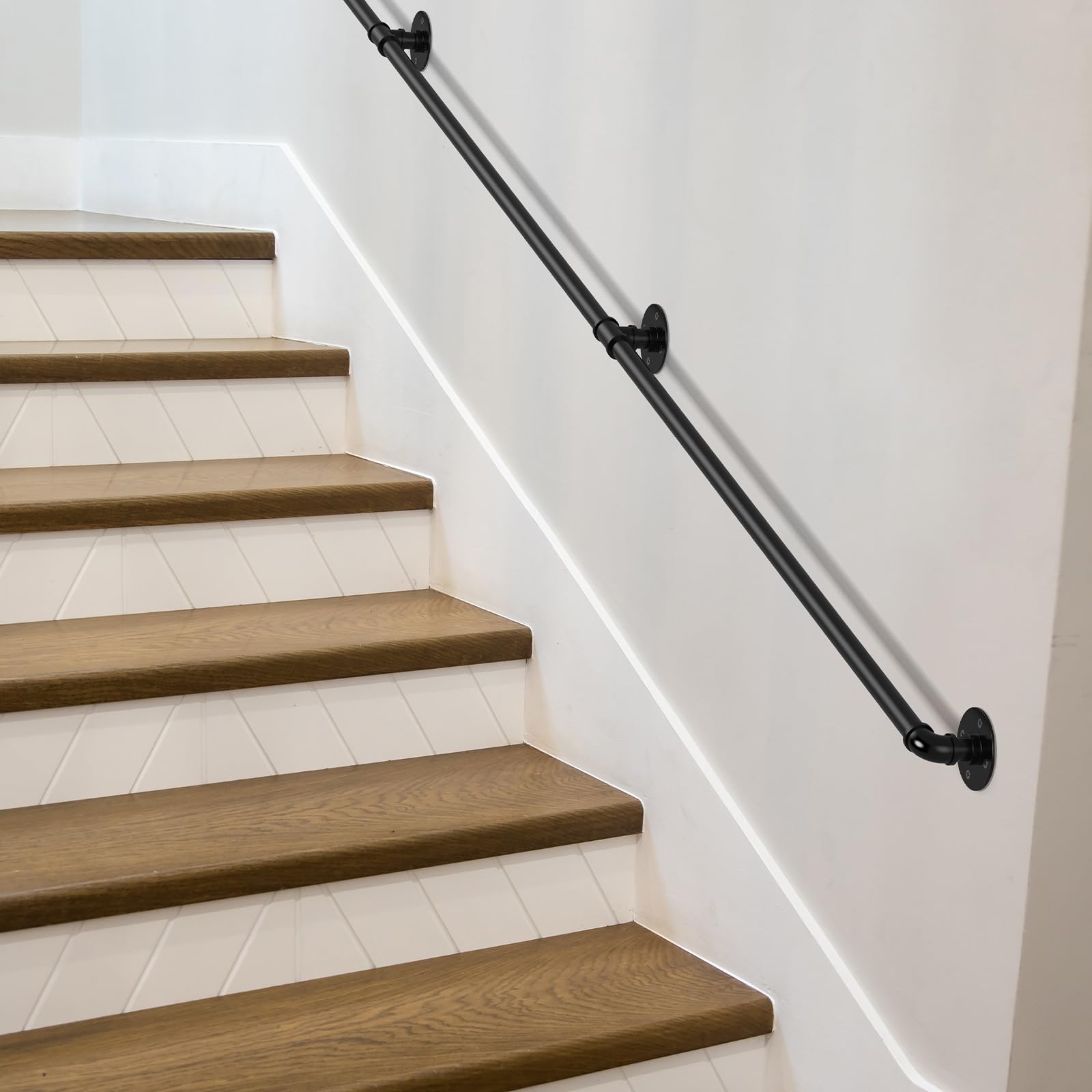 3M Main courante d'escalier pour intérieur et extérieur, rampe antidérapante en fer forgé avec design industriel, Main courante d'escalier murale de sécurité robuste pour personnes âgées, handicapés