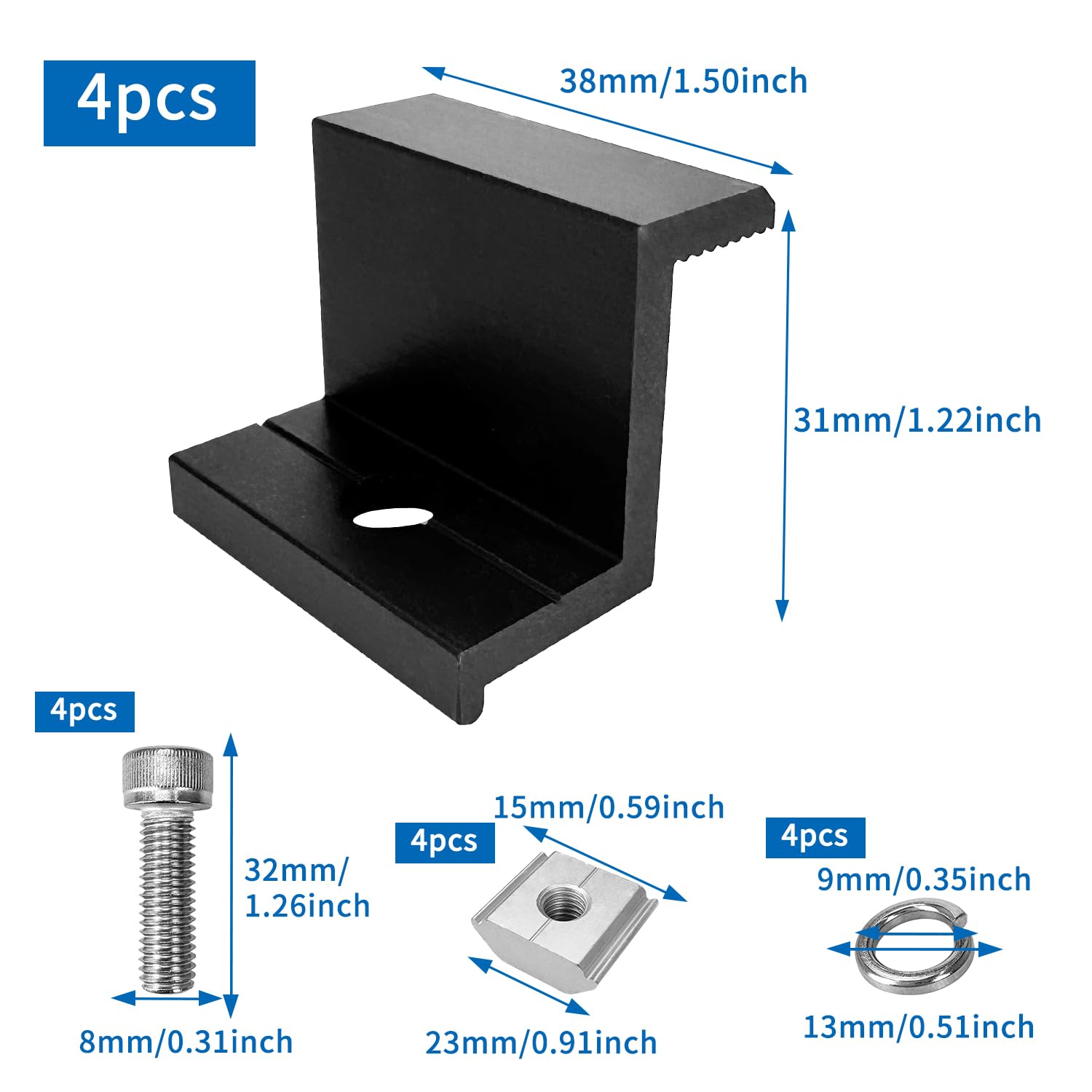 6 Pinces De Fixation Pour Panneaux Solaires - Aluminium, Hauteur Module 30-45mm - Pour Camping-Car, Maison