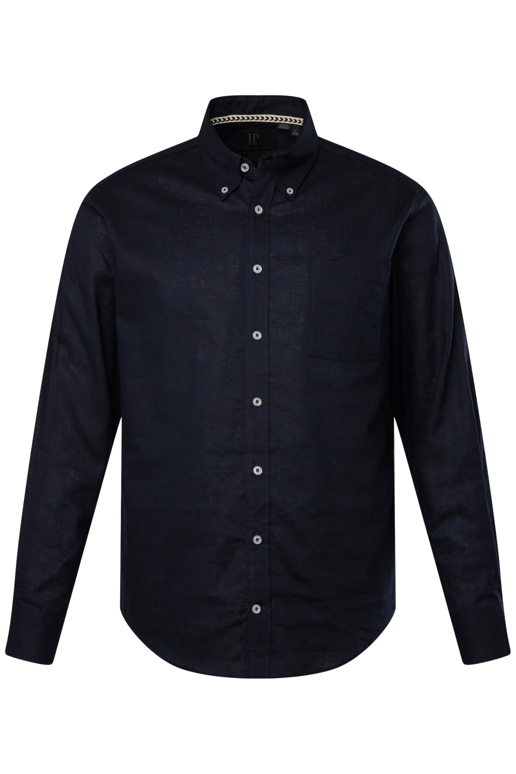 JP 1880 Koszulka Mężczyźni Lniana koszula z długim rękawem, kołnierz buttondown, nowoczesny krój