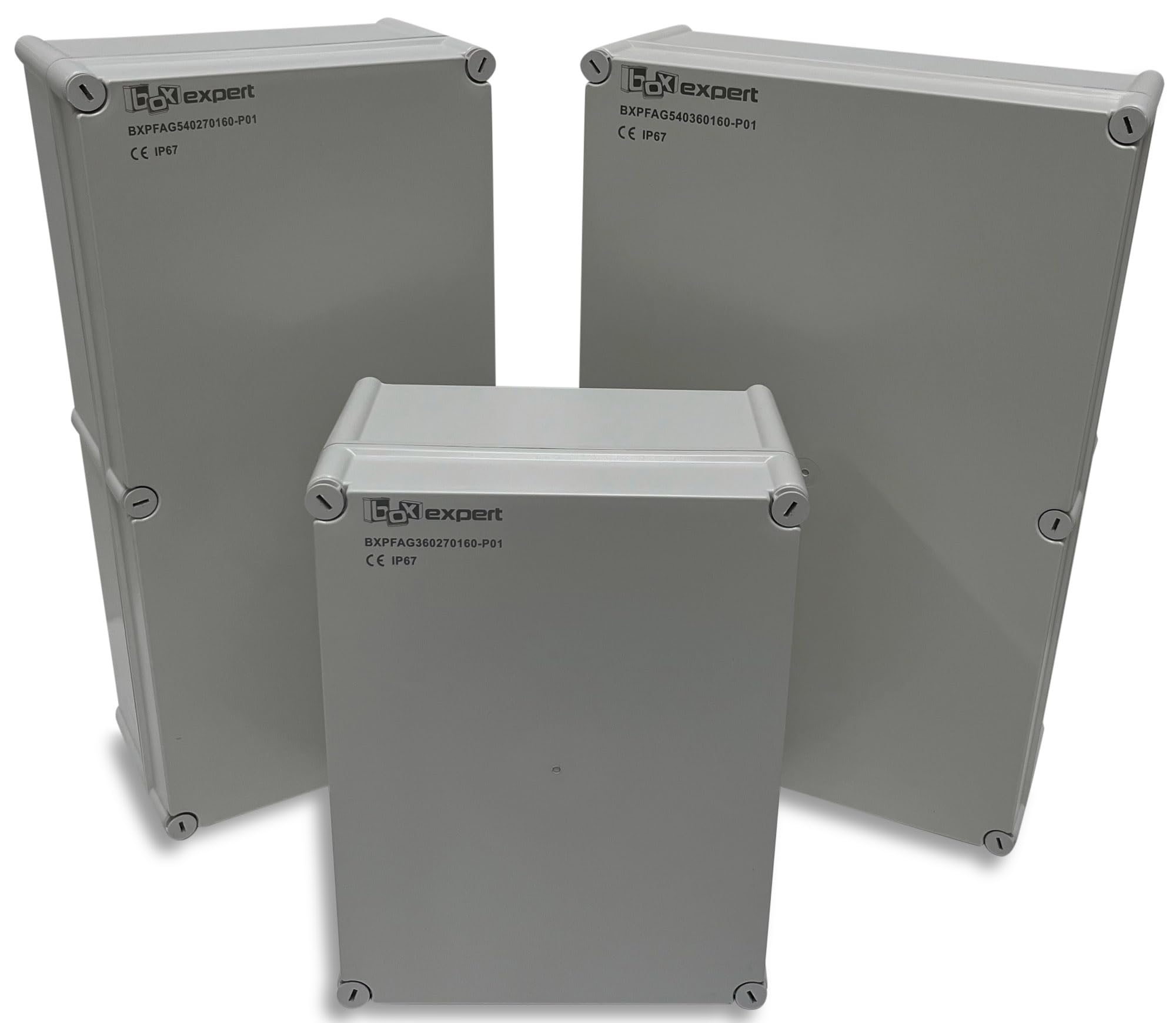 Armadio di controllo BOXEXPERT IP67 in plastica ABS 540×360×160 mm (Serie Perle). Scatola di distribuzione da parete impermeabile IK10 per esterni, contenitore industriale vuoto grigio chiaro