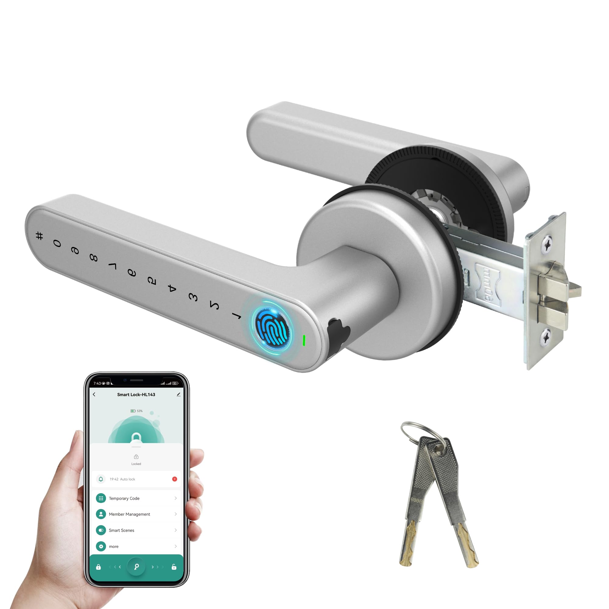 TenixLox Fingerprint Smart Door Lock,Biometric Door knob Handle with Tuya APP, Keyless Entry Door Lock for Home,Bedroom,Hotel,Office
