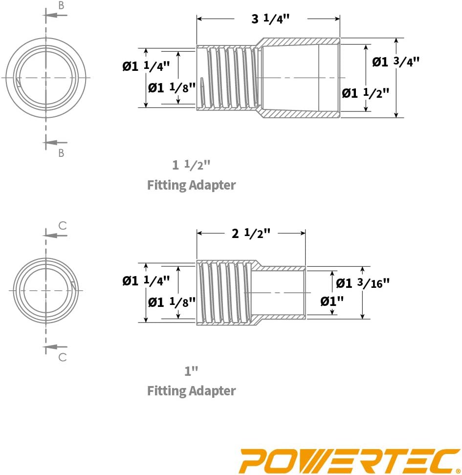 POWERTEC 70175 Dust Collection Hose with Fittings Plus Two Reducers, Black : Everything Else