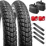 YunSCM 14' Bike Tires 14 x 1.75 47-254 ETRTO and 14' Bike Tubes 14x1.75/2.125 AV32mm Schrader Valve with 2 Rim Strips Compatible with 14x1.75 Bike Bicycle Tires and Tubes- 2Pack (Y704)