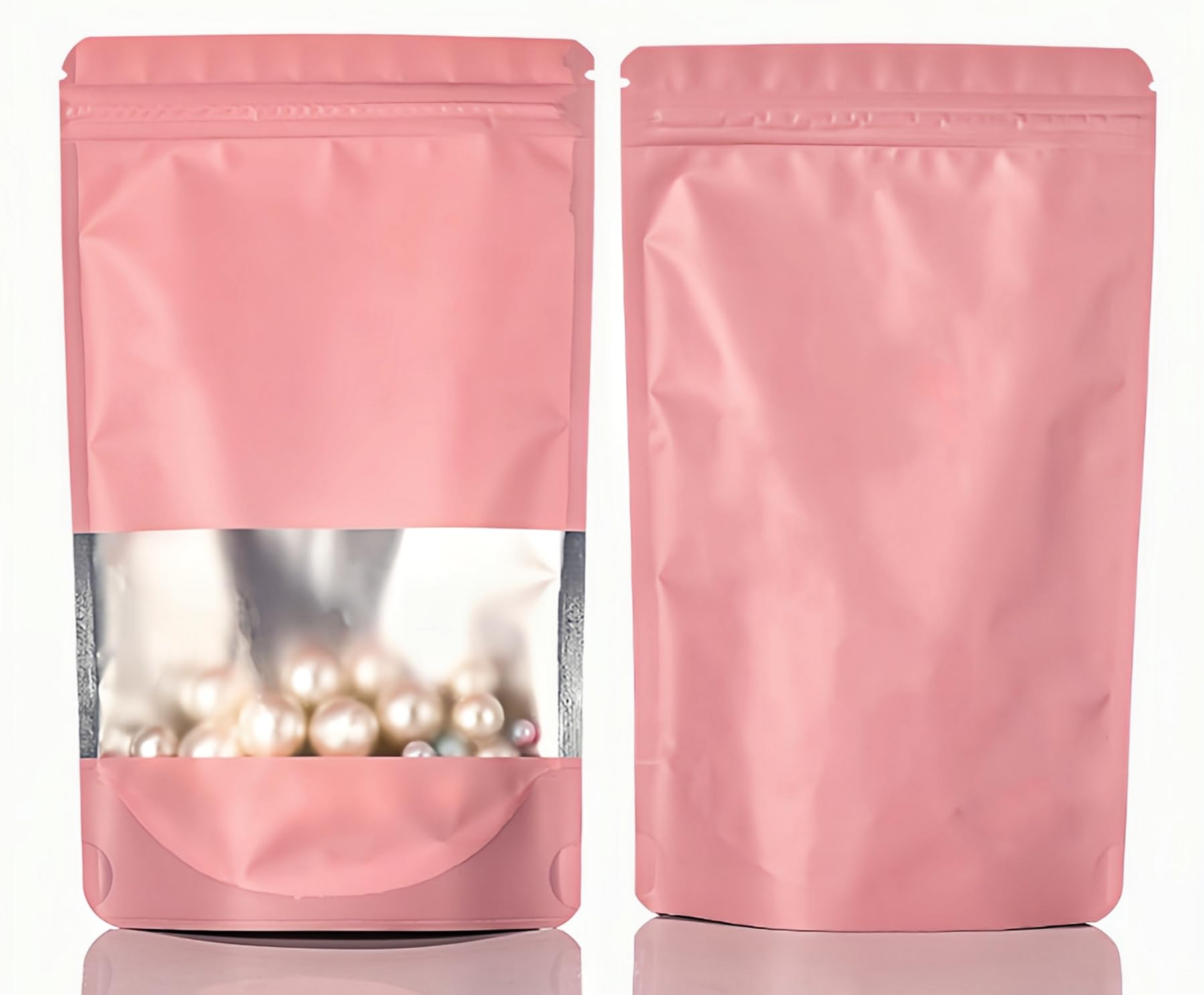 Rimiko Pink 100Pcs Resealable Stand Up Foil Pouches With Clear Window, Zipper Aluminum Ziplock Bags, Mylar Bags For Food Storage, Colorful Matte Packaging For Candy Coffee Beans (, 3.9"X 5.9")