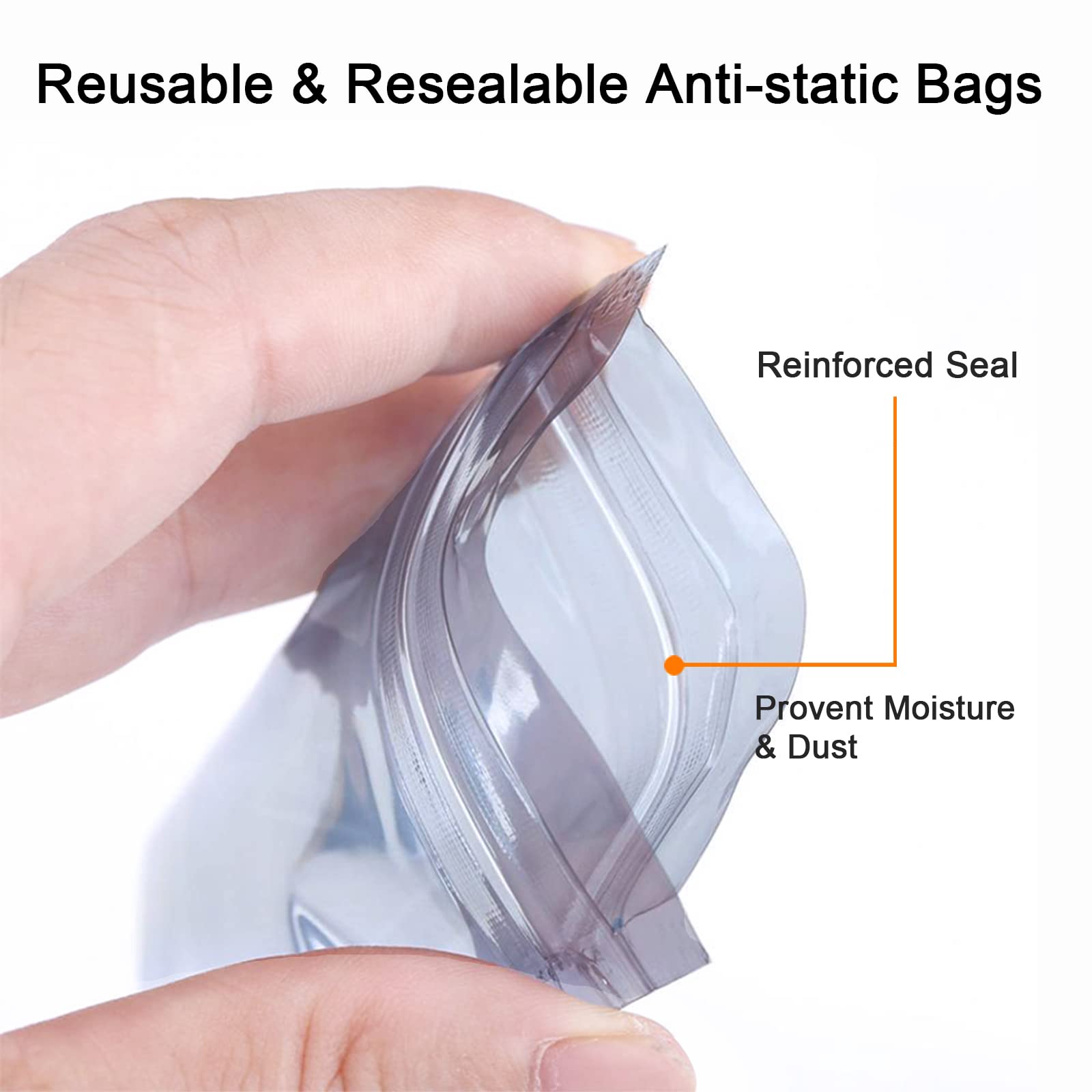 10 sacchetti antistatici richiudibili, 15,75 x 50 cm, extra large ESD per elettronica, scheda madre, accessori per computer, con 10 adesivi statici