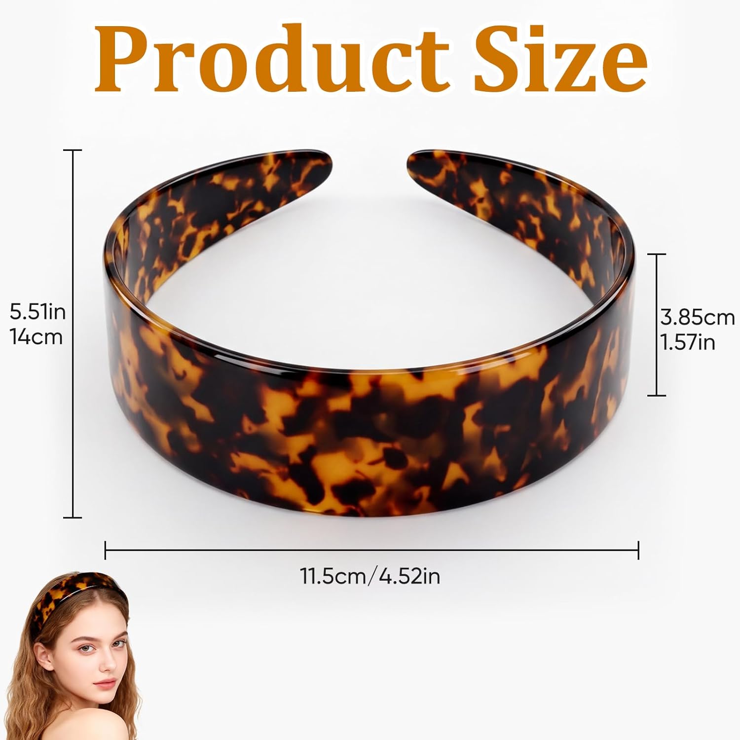2Pcs Thick Tortoise Shell Headband with Teeth for Women, 1.5in No Slip Versatile Wide Acetate Retro Plastic Headbands, Fashion Style Unique for Daily Use (Dark Tortoiseshell+Yellowish Tortoiseshell)