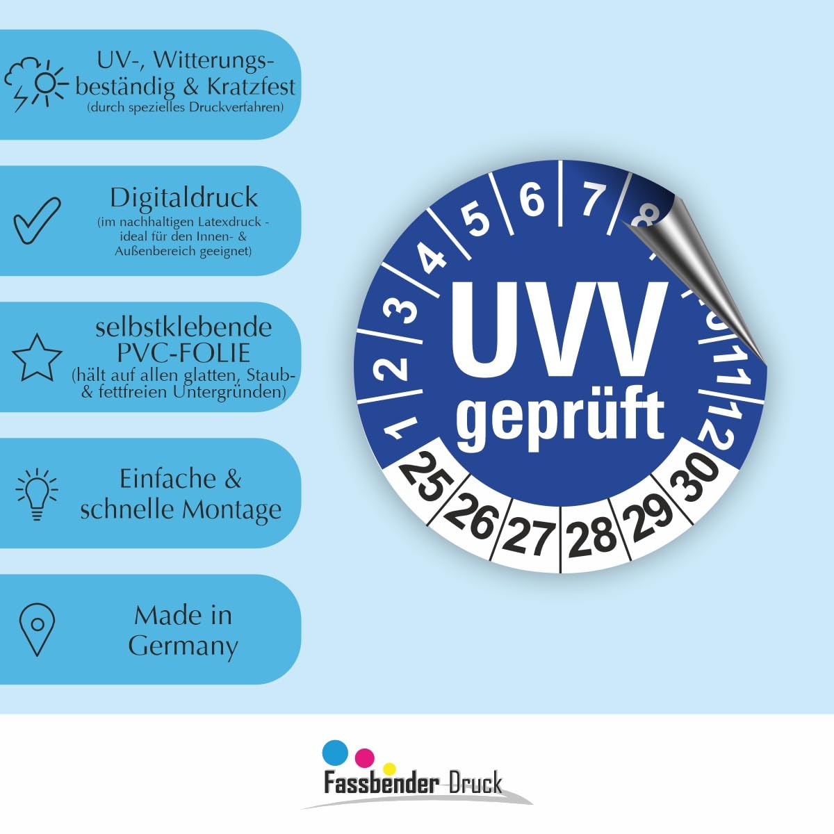 Hochwertige Prüfetiketten UVV PRÜFUNG Ø 30mm - Selbstklebende PVC-Folie - Wartungsetiketten für Prüfung - Prüfplakette für Prüfungsnachweis (120 Stück)