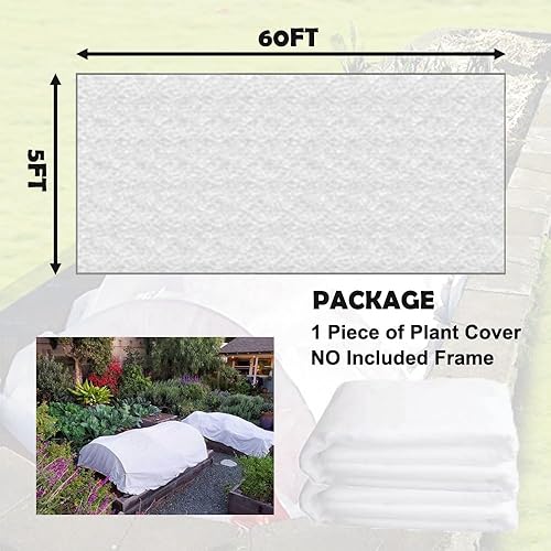 Miniatura 2 de Cubiertas para plantas, 5 x 60 pies, 0.9 onzas, anticongelante, para invierno, para invierno, reutilizable, flotante, para jardín