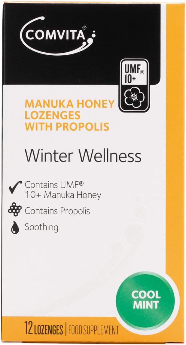 Comvita Winter Wellness Manuka Honey Lozenges with Propolis (Pack of 12 Cool Mint Lozenges)