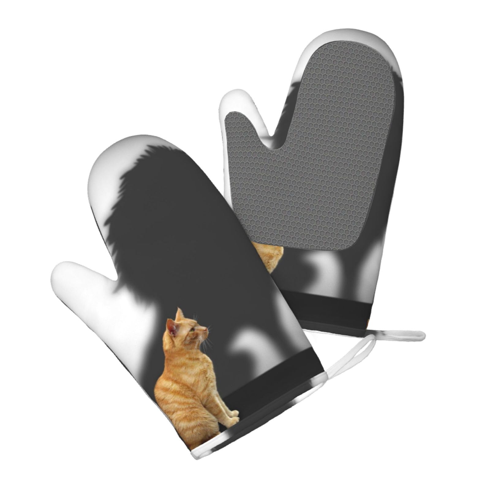 Aqrjlpo Women's Cat With Lion Background Silicone Oven Mitts Set 2Pcs, Printed Heat Resistant Non-Slip Silicone Oven Gloves For Kitchen Cooking Baking Microwave