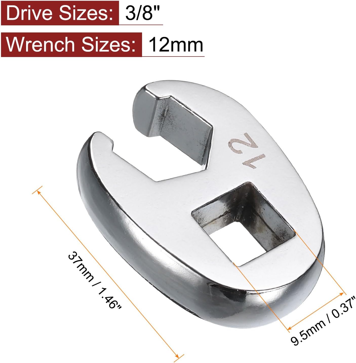 HARFINGTON Drive Crowfoot Wrench 3/8" Drive 12mm Metric Fractional Crowfoot Flare Nut Wrench 40Cr Chrome Plated Open End Crowfoot Wrench for Mechanics Automotive Repair Work