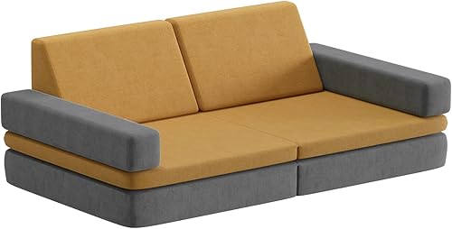 Wanmwill Sofá infantil modular de 6 piezas, convertible plegable con cremalleras seguras, equipo de juego suave para niños y niños, futón para