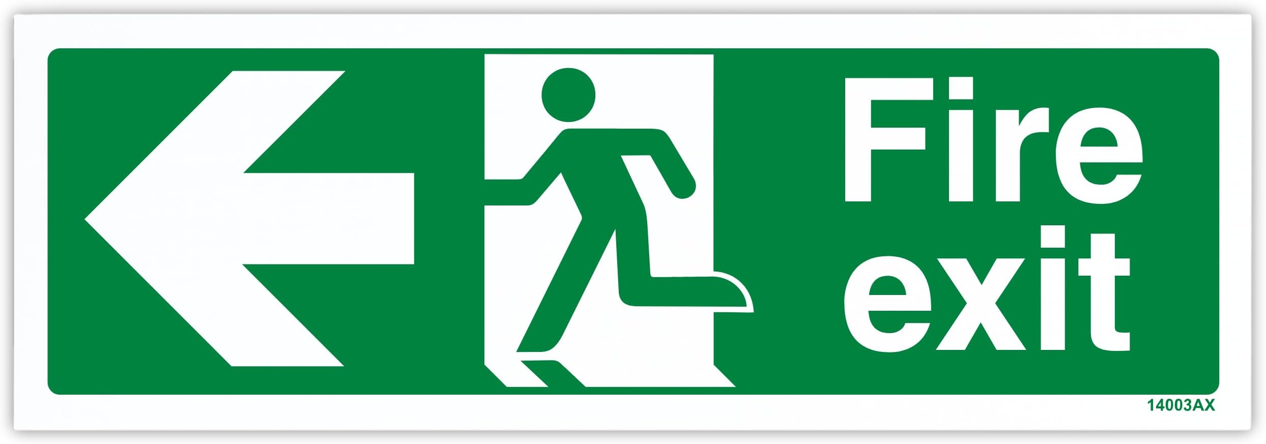 V Safety Fire Exit Arrow Left Sign - Landscape - 300mm X 100mm - Self Adhesive Vinyl