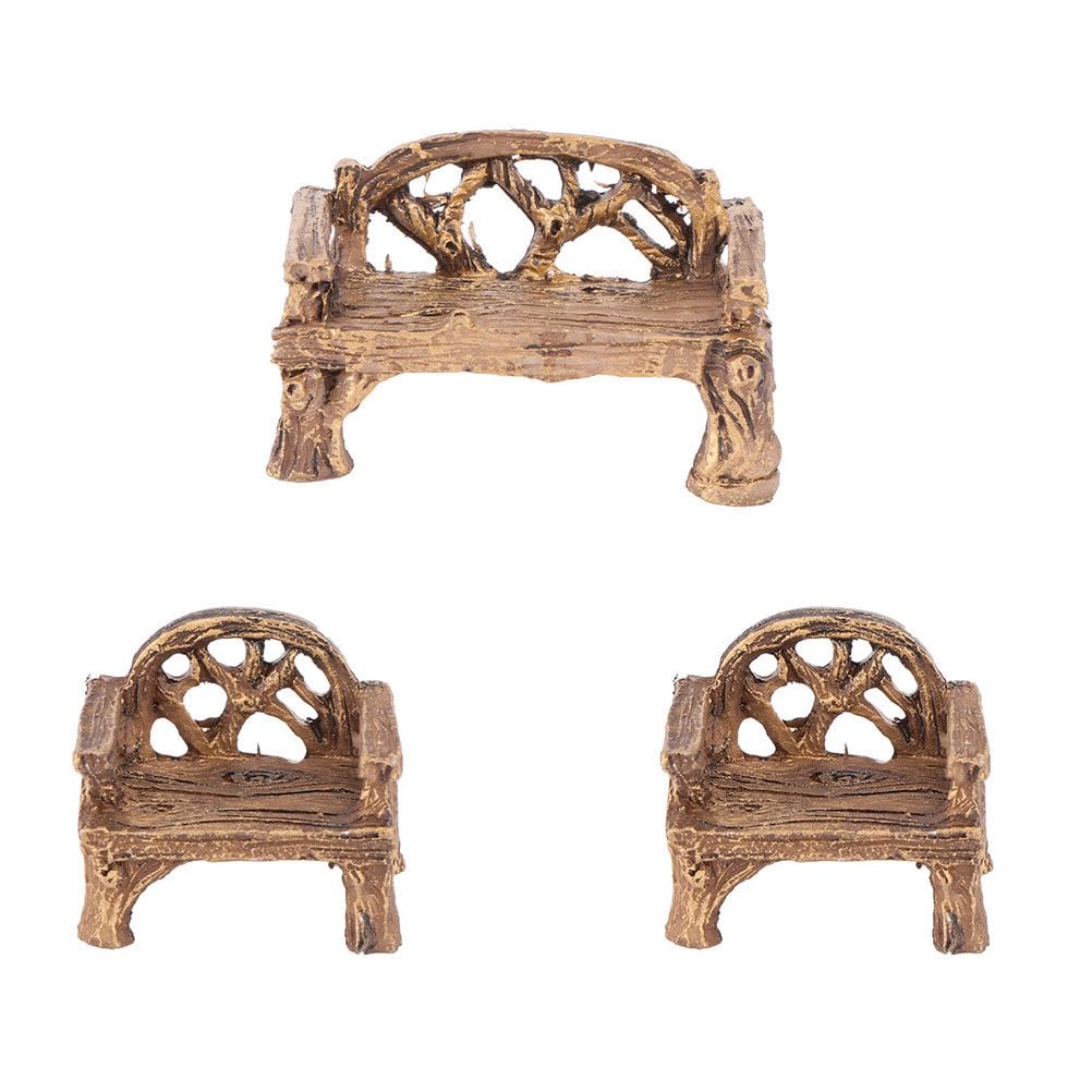 UPKOCH Mini Chair Set 3Pcs Hand-Painted Resin Miniature Garden Furniture for Fairy Garden Micro Landscape Bonsai Decor