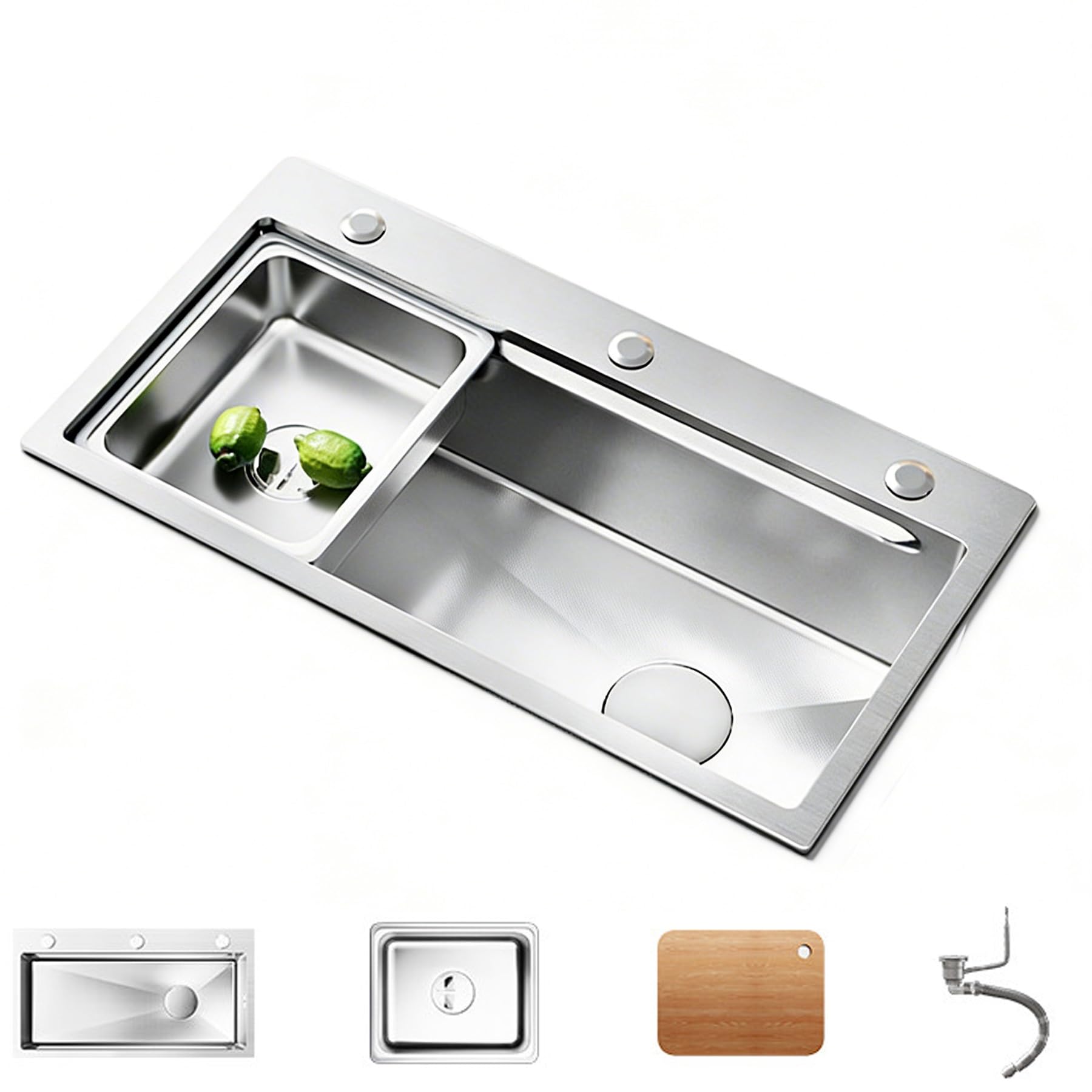Évier de cuisine facile à nettoyer avec égouttoir et planche amovible en inox