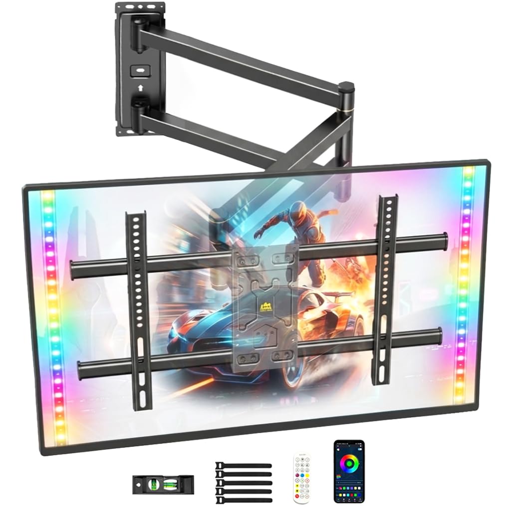 TV Wandhalterung für 35-75 Zoll TVs bis 45 kg mit LED-Beleuchtung | 1015mm langer Arm, Musik-Synchronisation, Schwenk, Erweiterungs und Neigefunktion, Max VESA 600x400mm