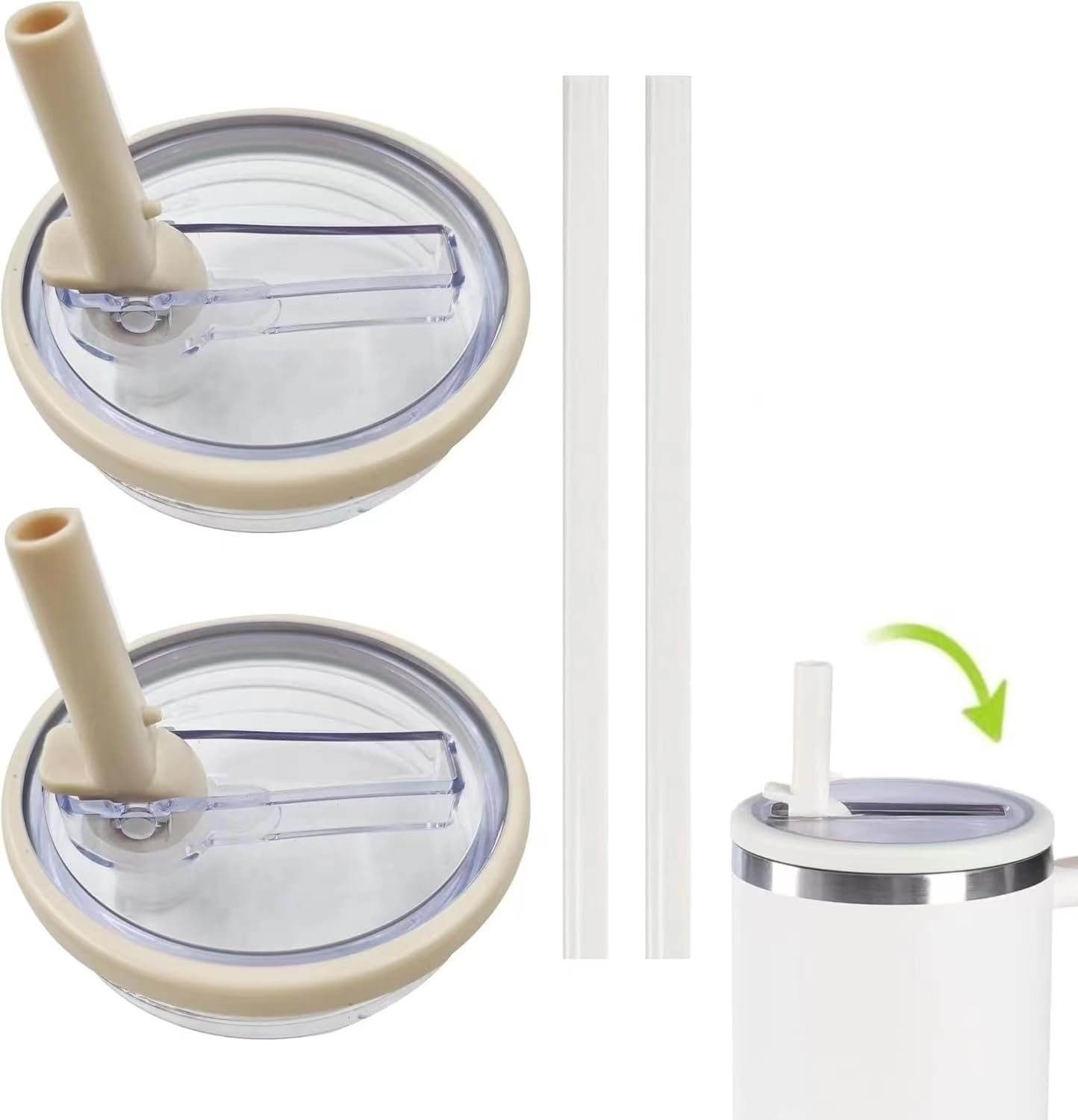 okiysa 2 Pack 40 oz Tumbler Flip Straw Lid Replacement fit for Stanley Quencher, Reusable Tumbler Cover, Spill Proof Splash Resistant Tumbler Lids for Stanley Cup and HydroJug Traveler (White*2)