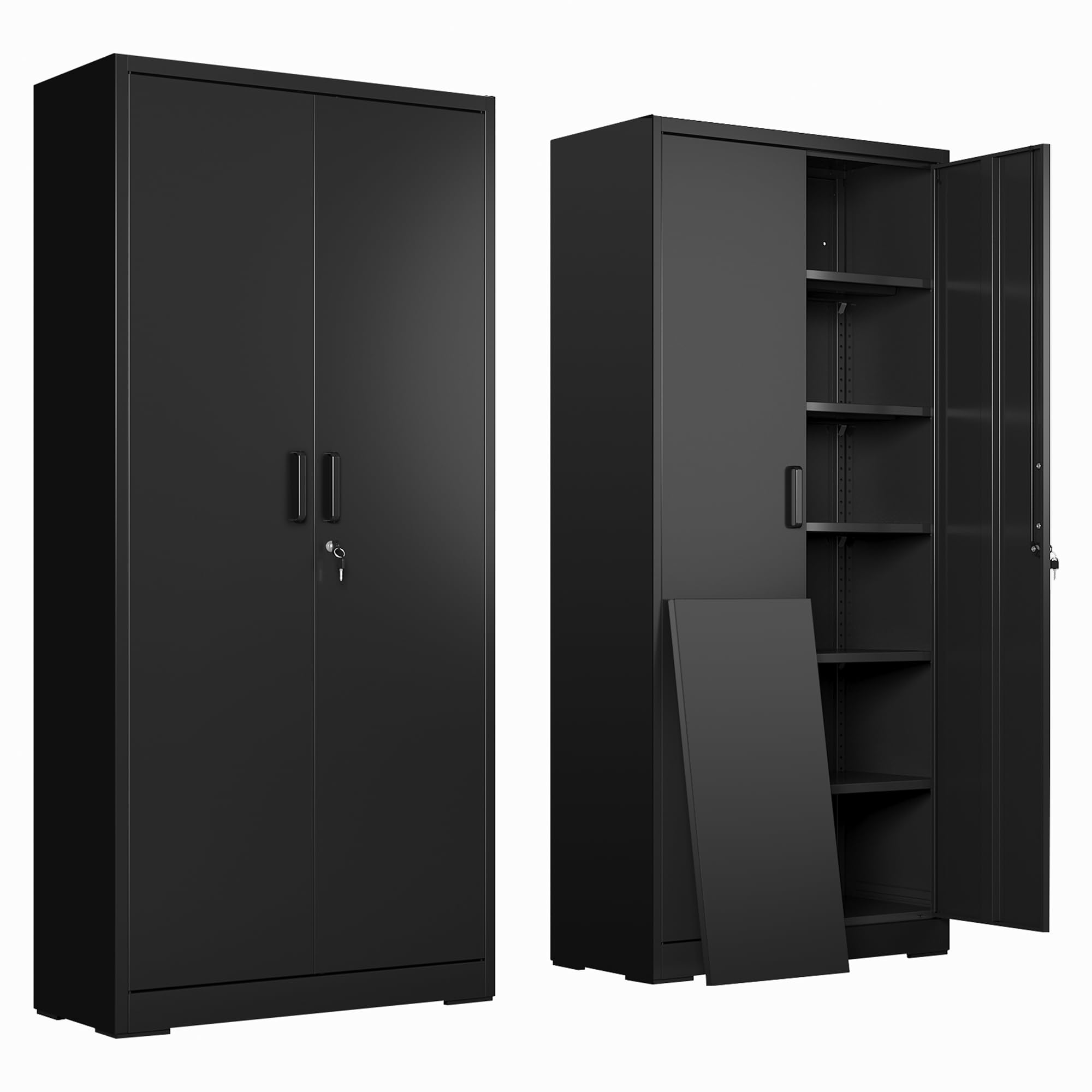 DEVAISE Metal Garage Storage Cabinet with 2 Doors and 5 Adjustable Shelves, 71'' Black Lockable Steel File Cabinet for Garage, Home, Office, Shool, Gym