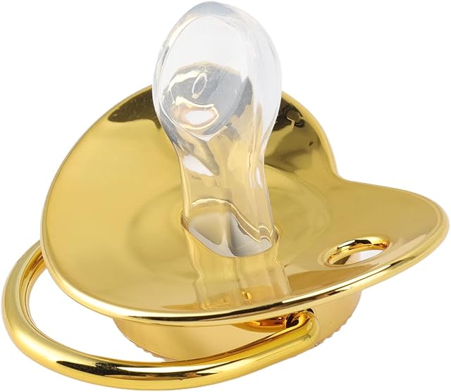 Baby Pacifier, Heart Shape Rhinestones Infant Dummy Pacifier Teething Toys For Babies 6-18 Months, Lovey Luxury Silicone Newborn Pacifier for Prince Princess Boys Girls, Help Teeth Development(Gold)