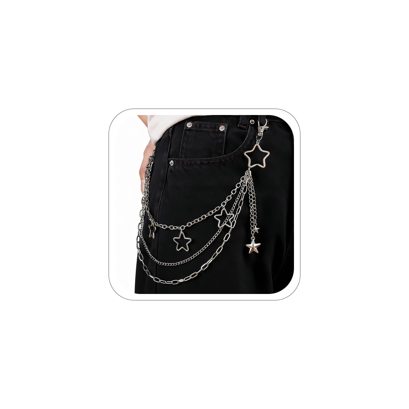 Pants Chain, Punk Hip Hop Butterfly Lock Wallet Chain, Unisex Jeans Chain Fashion Waist Chains for Men Women Hipster Rock Clothing Accessory-image-17