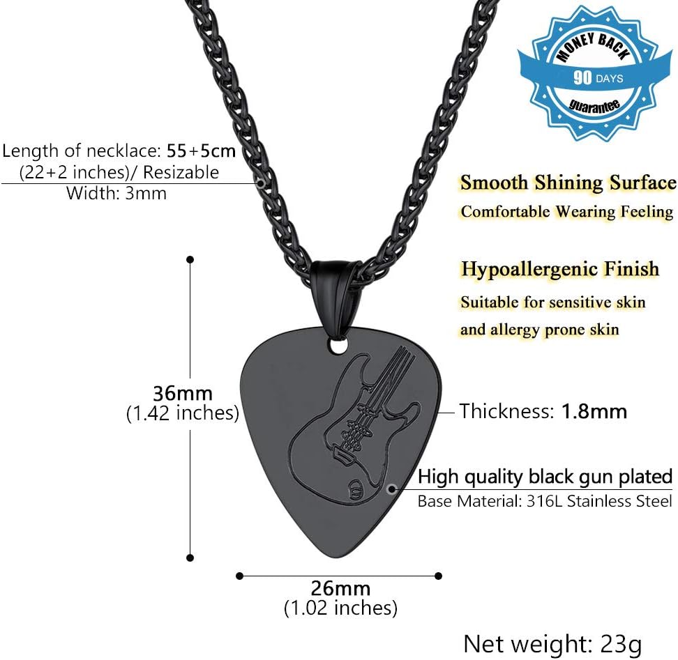 PROSTEEL Trendy Guitar/Guitar Pick/Microphone Necklace for Men Women, 316L Stainless Steel Necklace in Silver/Gold/Black Tone, for Music Lover, Come with Box - Image 5