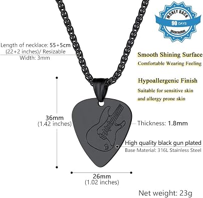 PROSTEEL Trendy Guitar/Guitar Pick/Microphone Necklace for Men Women, 316L Stainless Steel Necklace in Silver/Gold/Black Tone, for Music Lover, Come with Box