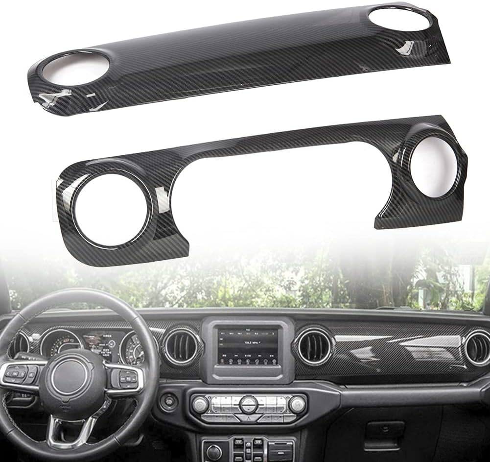 2X Carbon Fiber Center Console Dashboard Cover Trim Fit for Jeep Wrangler JL 2018+/JT