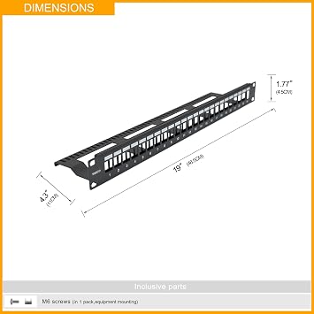 RIVECO 1U 24 Port Keystone Patch Panel Cat6 for Network Cable Management Rack Mount Blank Patch Panel Support Cable Management Bar