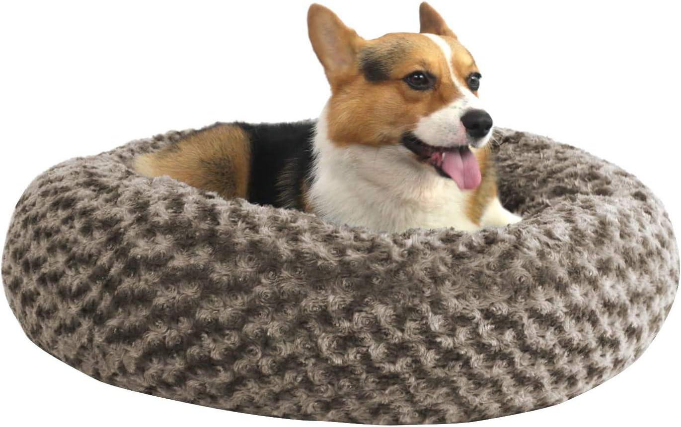 PUPPBUDD Calming Dog Bed Cat Bed Donut, Faux Fur Pet Bed Self-Warming Donut Cuddler, Comfortable Round Plush Dog Beds for Large Medium…