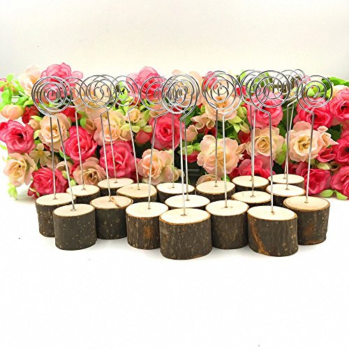 Rustic Table Number Holders Real Wood Base Wedding Table Number Stands Party Decoration Wood Place Card Holders Picture Memo Note Photo Clip Holder (20pcs Table Number Holders) - Thumbnail 7