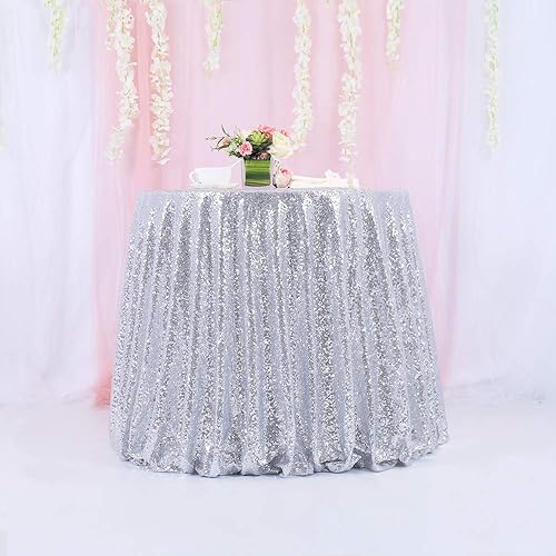 Miniatura 2 de Mantel redondo de lentejuelas plateadas brillantes de 96 pulgadas, mantel de lentejuelas para tartas, ropa de cama de lentejuelas para boda
