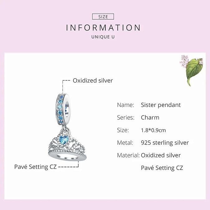 Princess Queen Crown Birthstone Charm Fit for Pandora Charms Bracelets Birthday Gifts for Mother Daughter Her Women