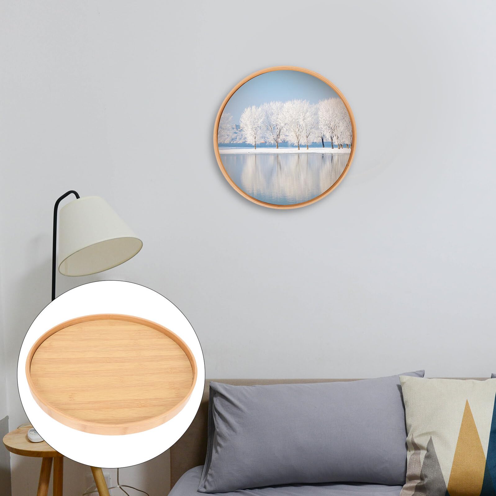 Cornice Portafoto Rotonda in Legno di Bambù 35 Cm Cornice Espositiva da Tavolo Base Stabile Compatta per Foto e Pitture per Casa Ristoranti e Librerie