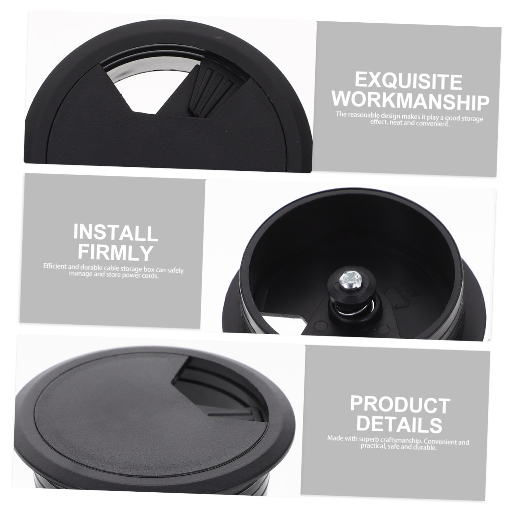 Housoutil Cache-Trou de Câble en Abs Noir 5 Pièces 50mm pour Meubles et Bureau Organiseurs de Câbles Pratiques et Élégants
