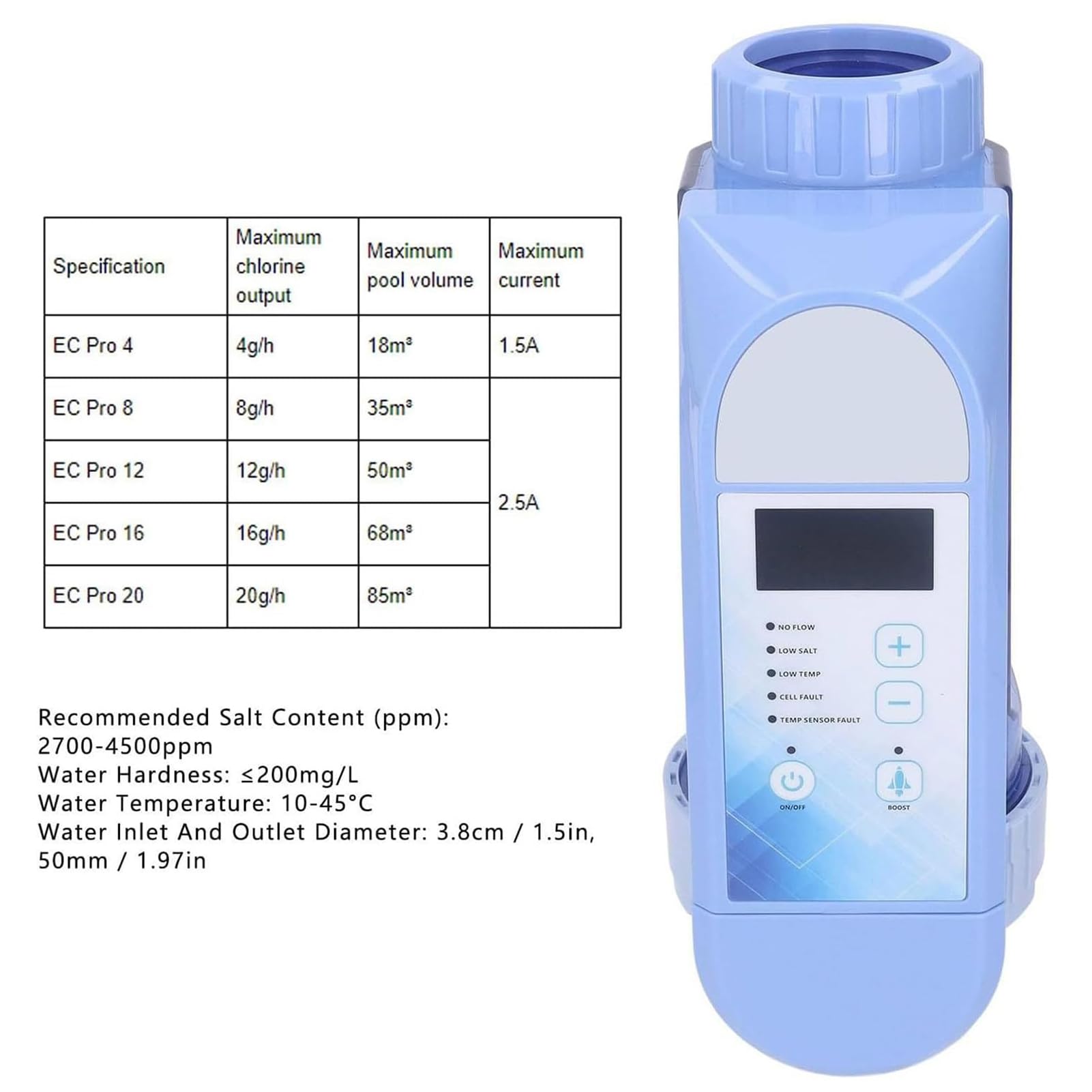 Générateur de chlore salé pour piscine, électrolytique, chlorinateur d'eau salée, capacité 4/8/12/16/20 g/h