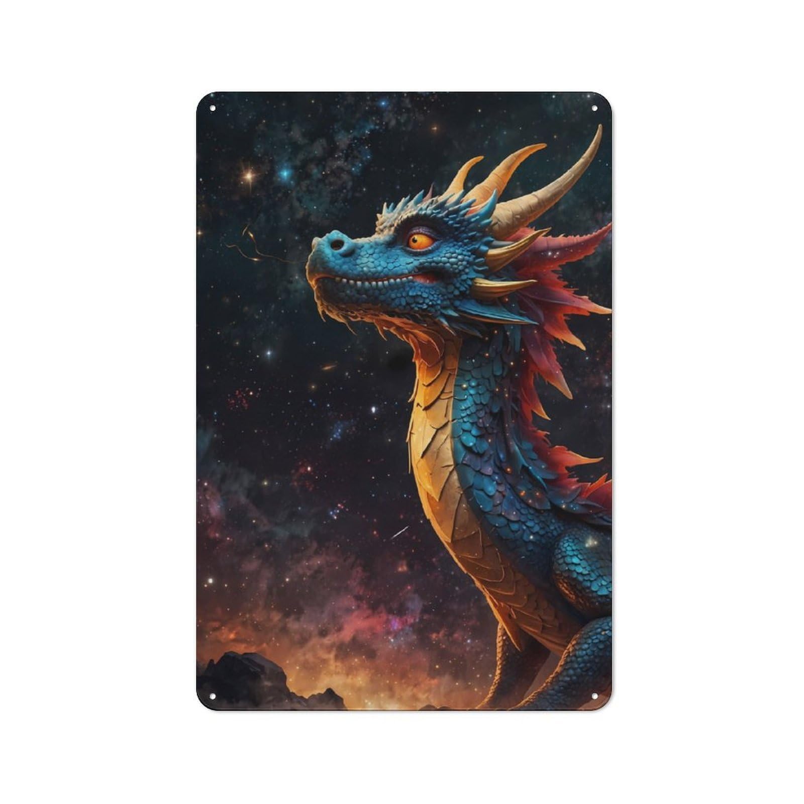 Junmoney Celestial Dragon For Lounge Or Reading Corner, Rustic Tin Sign 30X20cm, For An Autumn Update To Lounge And Reading Corner