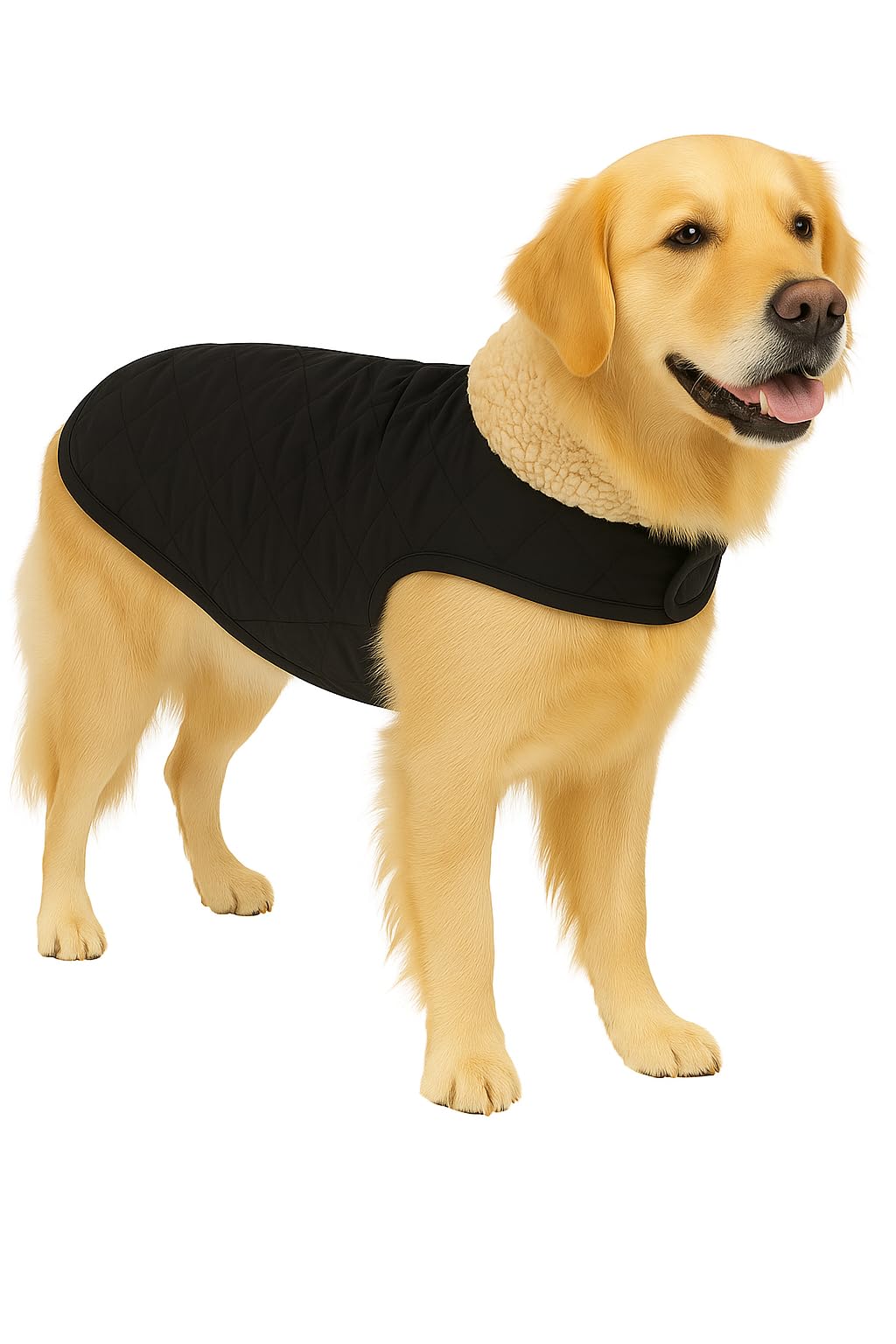 Flamingo Hundemantel – Bonnie – Schwarz – A: 55 cm | B: 40–48 cm | C: 68–74 cm – Premium Line – wasserabweisend, waschbar bei 30 °C, Klettverschluss, Plüschfutter