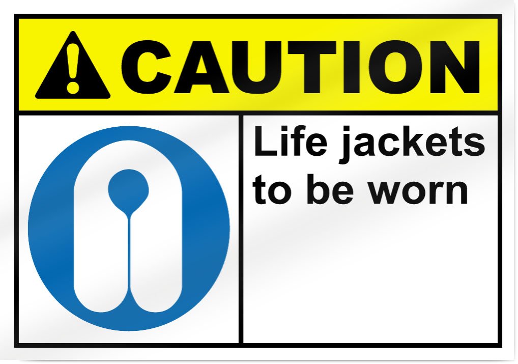 Life Jackets To Be Worn Caution Sign 14" wide x 10" tall